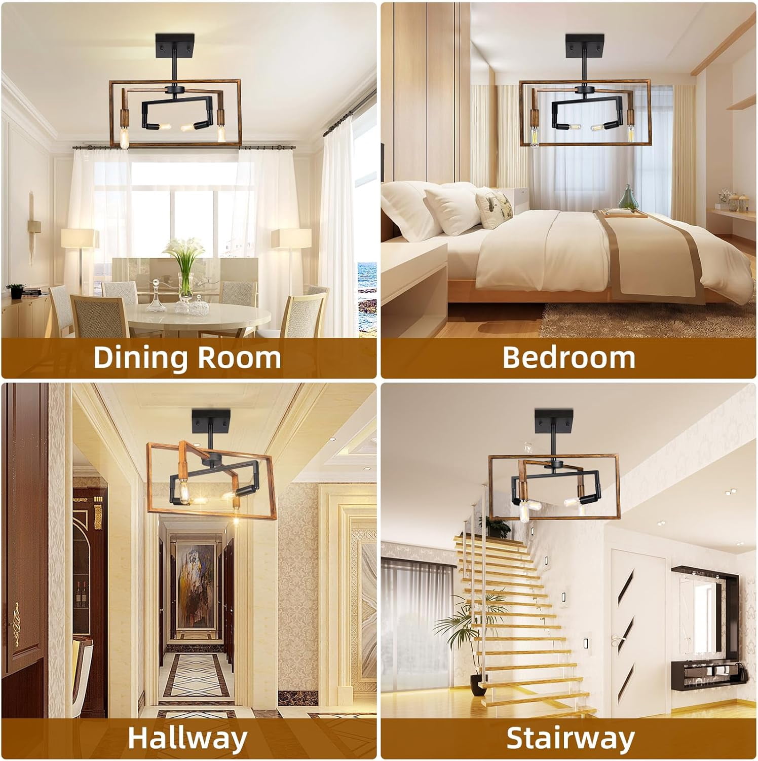 Jinyi 4-Light Vintage/Industrial/Farmhose Dimmable Flush Mount Lights