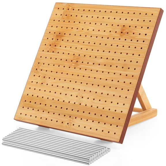 Adifare 9.8/11.4inch Crochet Blocking Board with 20 Steel Rod Bamboo Wooden Blocking Board with Adjustable Stand Reusable Granny Square Blocking Board for Beginner Knitting Lover Crocheting