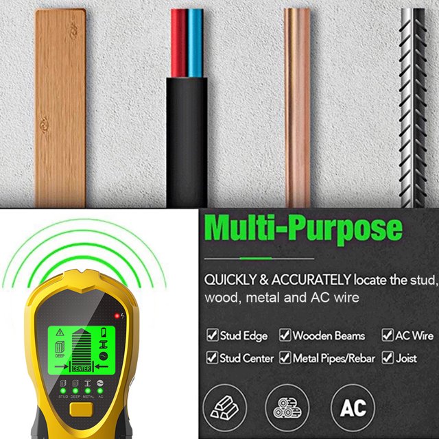 4 en 1 AC Wood Stud Finder Profundidad Tracker Metal Scanner Detector (Amarillo Negro) Ndcxsfigh Para estrenar