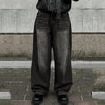thumbnail image 2 of Boys Vintage Washed Wide Leg Jeans, Kids Streetwear Distressed Denim Pants, Loose Fit Baggy Jeans for Casual Skate Wear(Black,15-16 Years), 2 of 5
