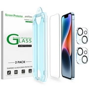 (2+2 pack) amFilm iPhone 14 OneTouch Tempered Glass Screen & Lens Protector