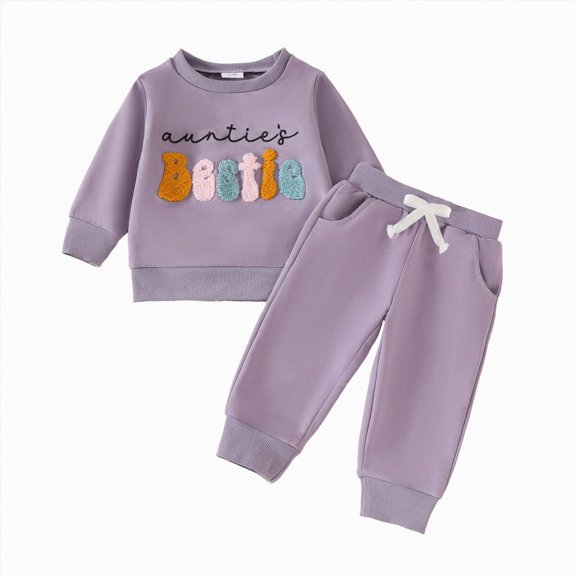 HCNTES Baby Girl Clothes Winter Toddler Girl Boy Long Sleeve Top Long Pants Set Toddler Sweatsuits Embroidered Letter Graphic Crewneck Sweatshirt Joggers Pants Outfits Set
