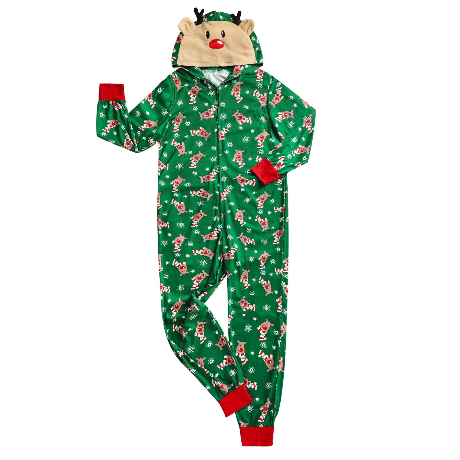 Viworld Christmas Family Matching Hoodie Pajamas Reindeer Romper Long Sleeve One Piece Jumpsuit Zipper Pjs for Adult Kids Baby
