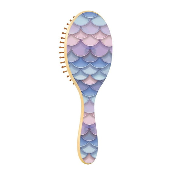 JSTEL Mermaid Print Gradient Hair Brush for Women Men Natural Wood Detangler Brushes for All Hair Types Hairbrush for Wet & Dry