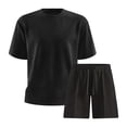 thumbnail image 2 of hotojiny Men's 2 Piece Summer Outfit Short Sleeve Crew Neck T-Shirts and Drawstrings Shorts Sets Beach Vacation Tracksuits(Black,X-Large), 2 of 7