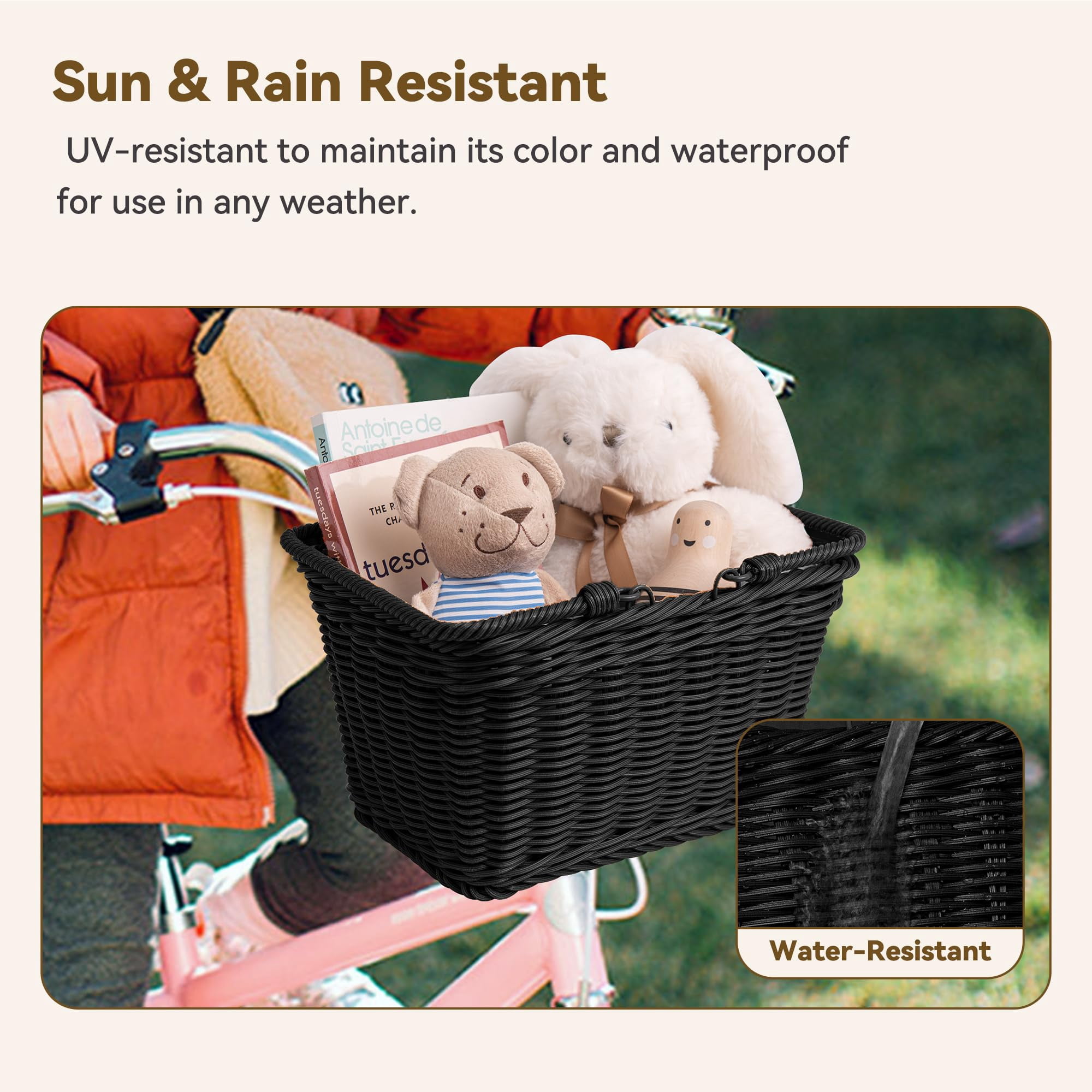 Bike Basket, Front Bicycle Bike Baskets, Small Wicker Bike Basket , Small Wicker Basket for Bike, 1-Pack