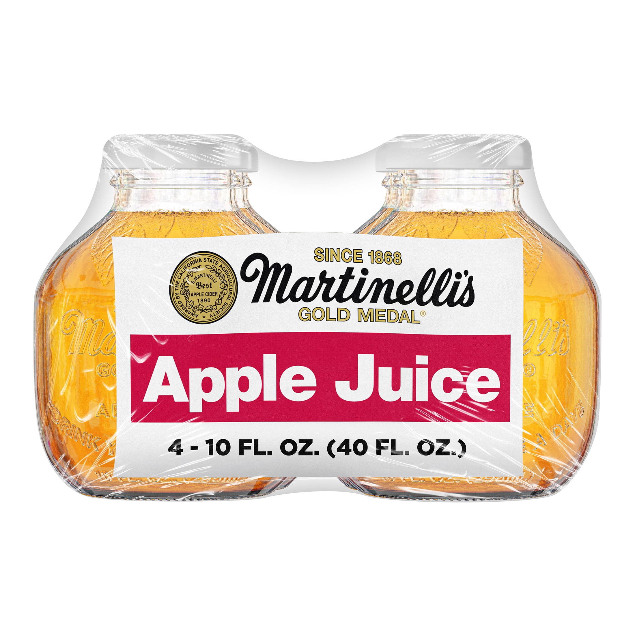 Martinelli's Gold Medal 100% Apple Juice, 10 fl oz, 4 Count, Shelf
