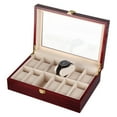 thumbnail image 4 of Uten 12-Slot Wooden Watch Box Case for Men, Watch Collection & Display Organizer with Glass Top & Velvet Lining, Red, 4 of 8
