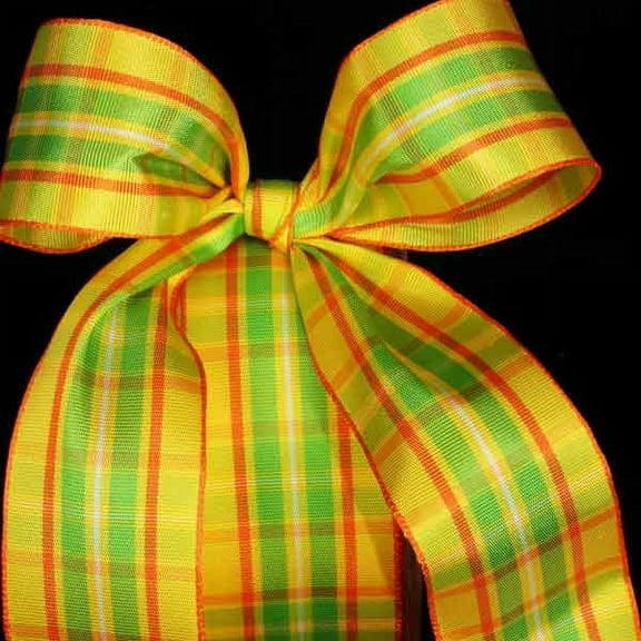 The Ribbon People Yellow and Green Woven Narrow Plaid Wired Craft Ribbon 1.5" x 22 Yards