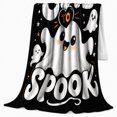 thumbnail image 2 of Playful Too Cute Spook Ghost Illustration Whimsical Halloween, Festive Halloween Scene, Warm Flannel Blanket for Living Room and Family Room, Art Lovers Halloween Gift, Festive Home Decor, 2 of 9