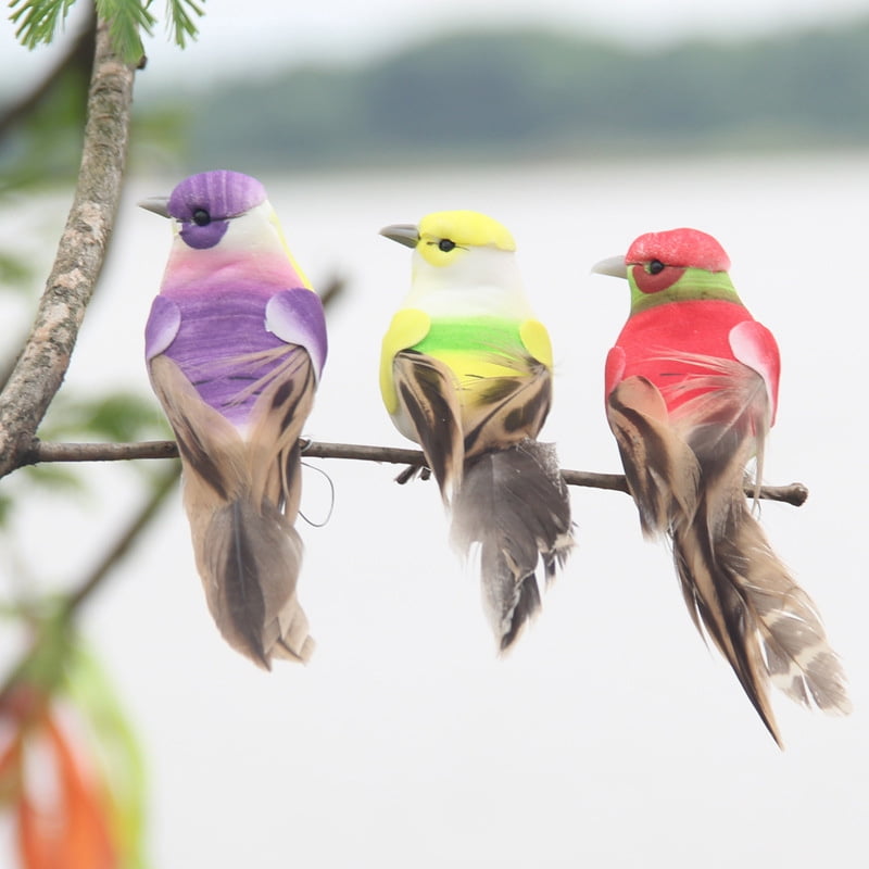 12pcs Artificial Simulation Feather Foam Birds Garden Sculpture Home Decor