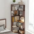 thumbnail image 2 of 64.5" Tall Corner Bookshelf, 6 Tiers Large Etagere Bookcases with Baffles, L-Shaped Storage Display Rack Shelf Stand for Home Office, Dark Red, 2 of 7