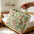thumbnail image 4 of Yucurem Boho Fabric Floral Laundry Storage Baskets, 12.99" x10.24" x10.63" Collapsible Large Capacity Spring Vintage Storage Bag Organizer with Handle & Front Pocket, 4 of 8