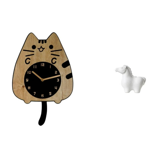 Reloj de pared,Reloj de pared decorativo con forma de gato para sala de estar silenciosa,Reloj de pared de madera,decoración moderna,Estatua de caballo,Estatua de caballo para decoración del