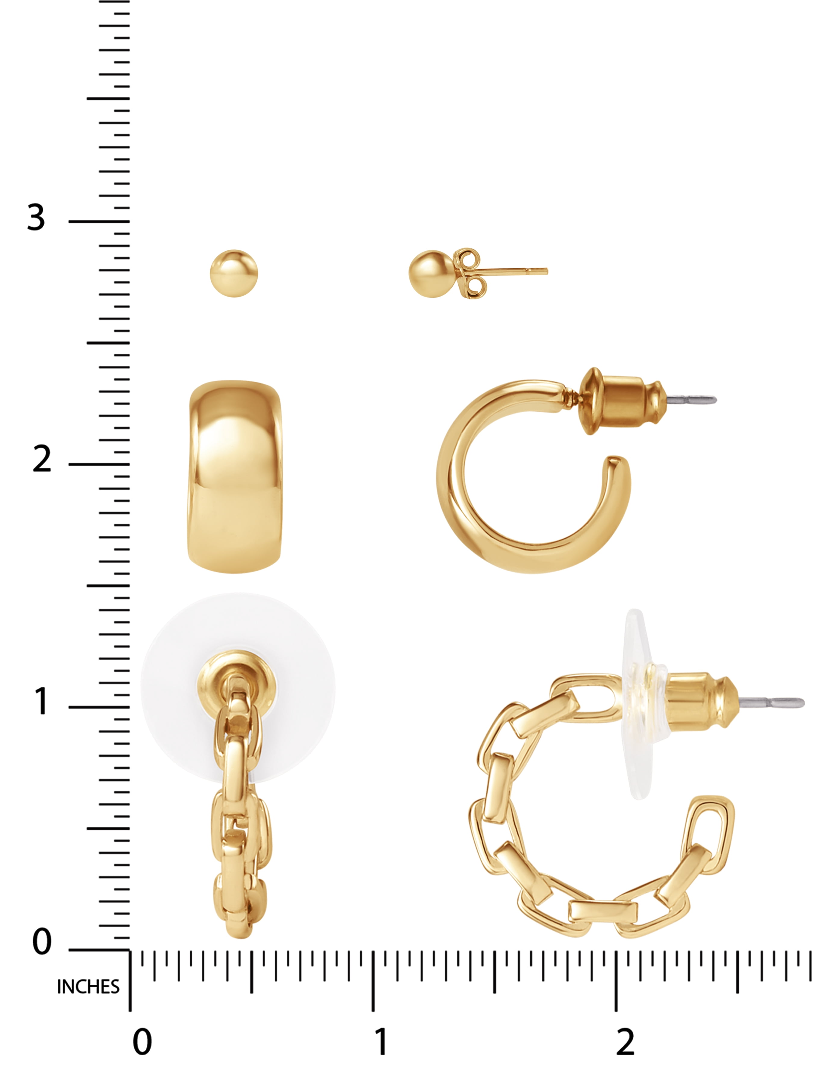 Believe by Brilliance Women's 14kt Yellow Gold Plated 3-Piece Earring Set (Stud & Hoop)