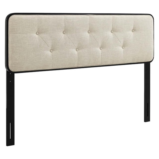 Pemberly Row Tête de Lit Capitonnée en Tissu et Bois Noir/beige