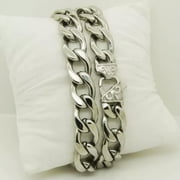 QQTDFG 15mmCurb Cuban Link Chain Heavy 316L Stainless Steel Silver Mens Necklace 7-40-38inch