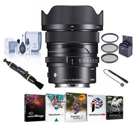 UPC: 0192223196223 | 24mm f/2 DG DN Contemporary Lens for Sony E  Bundle with ProOptic 62mm Filter Kit  PC Software Kit  Cleaning Kit  Cap Tether  Lens Cleaner