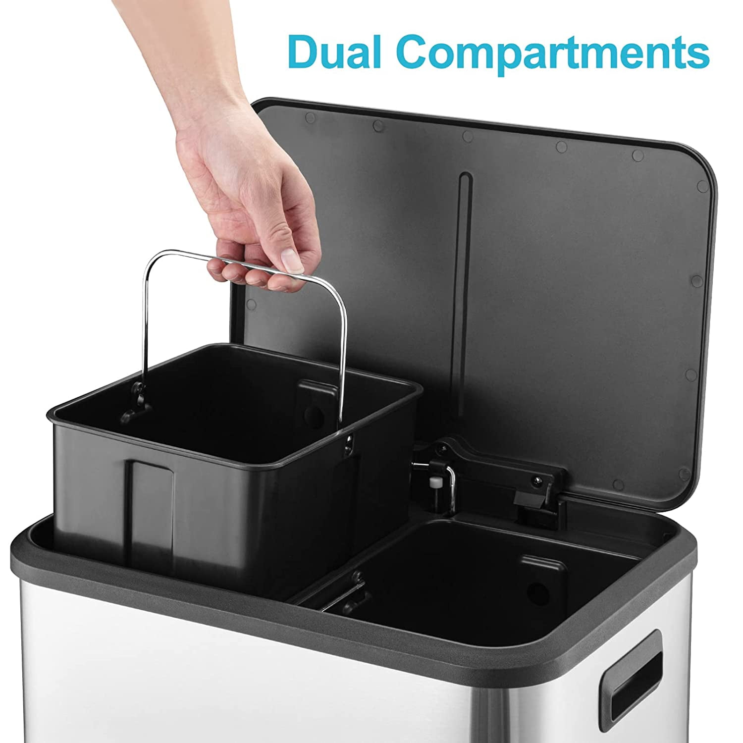 Rectangle Trash Can, 2 x 4 Gall Trash and Recycling Dual Compartment Waste Bins with Inner Bins