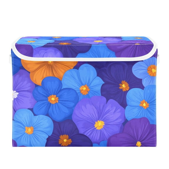 Olorful Blooming Flowers Large Storage Bins with Linen Collapsible Lid Storage Box 16.7 x 12.6 x 11.8in