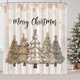 thumbnail image 3 of Cortina de ducha de Navidad, árbol de Navidad, rayas beige, tela impermeable, con 12 ganchos, 3 of 4