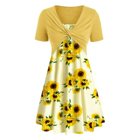 asdoklhq Maternity Dress,Women鈥榮 Dress Printing Drees Short Sleeve Cross Print Dress Suit