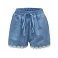 thumbnail image 3 of Vedolay Womens Comfy Drawstring Elastic Waist Solid Color Lace Shorts,Blue L, 3 of 4