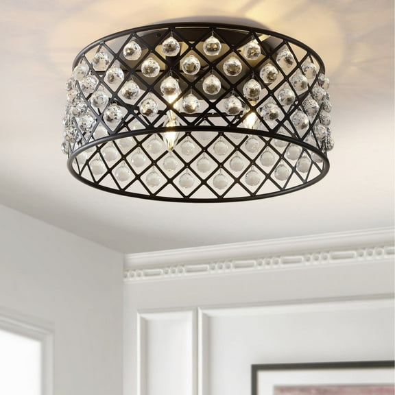 JONATHAN Y Gabrielle 19" Metal/Crystal LED Flush Mount Ceiling Light, Oil Rubbed Bronze/Clear, JYL9024A