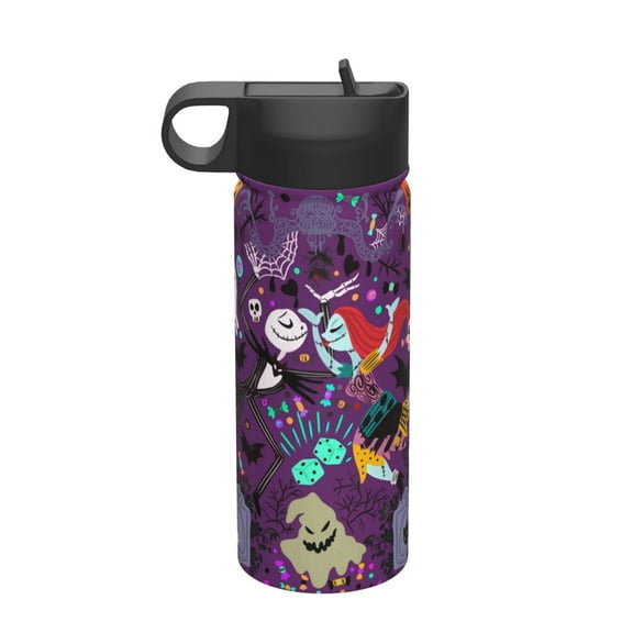 Bottle The Nightmare Before Christmas Insulated Stainless Steel Wide Mouth Water Bottle With Straw, 18oz Portable Leak Proof Drinking Bottle For Sports School And Travel
