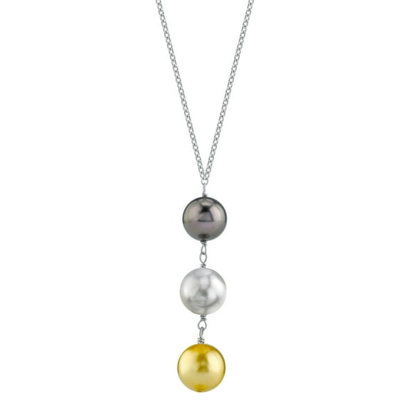 9mm South Sea Multicolor Cultured Pearl Triple Drop Cultured Pearl Pendant Necklace in 14K Gold