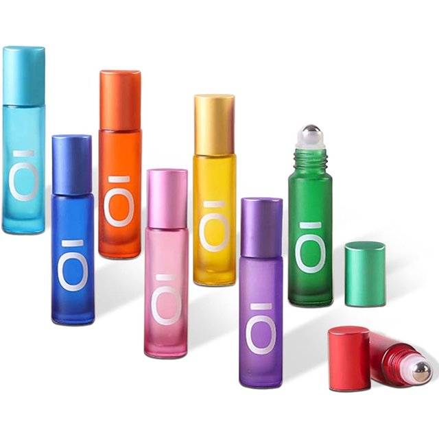 Botellas de vidrio con roll-on para aceites esenciales, envases rellenables con roll-on para aromaterapia y fragancias, botellas vacías con roll-on para viajes en casa (8 unidades)
