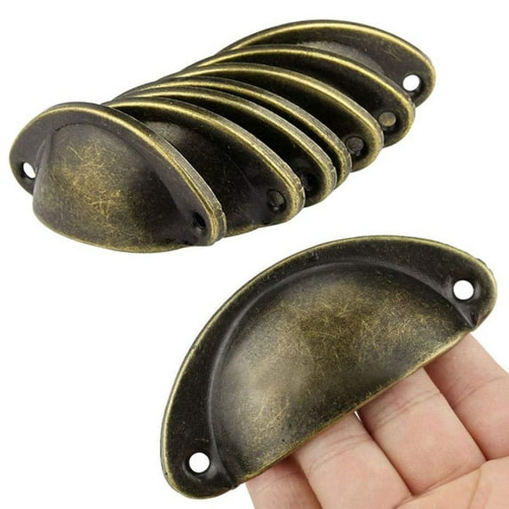 12Pcs/Set Vintage Shell Shaped Metal Cabinet Pull Handles Hardware Accessories Green Iron