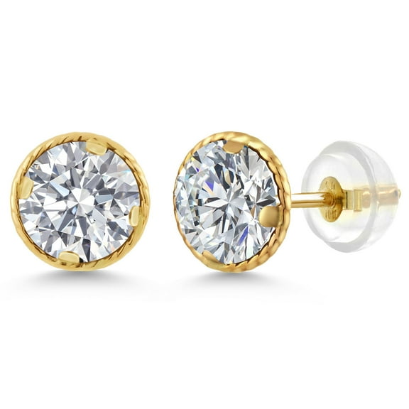 Gem Stone King 14K Yellow Gold Lab Grown Diamond Stud Earrings for Women | 1.48 Cttw | Gemstone April Birthstone | DEF Color | VVS-VS Clarity | Round 6MM