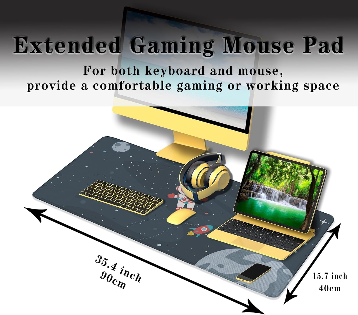 Keyboard Mat Cute Astronaut Large Mouse Pads Men¡¯s Office Accessories Pc Mouse Pad Mousepad XXL Non-Slip Rubber Base Waterproof with Stitched Edges 35.4" X 15.7" for Game Office,