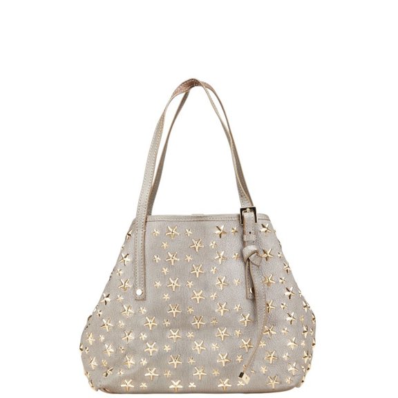 Pre-Owned Jimmy Choo Sasha S Star Stud Handbag Tote Bag in Gray and Gold Leather for... (Good)