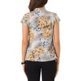 thumbnail image 3 of Blusas de trabajo Satin Inspire Chic para mujeres, blusa casual de negocios con mangas de capucha, floral, vintage, talla XL, gris y albaricoque, 3 of 6