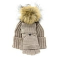thumbnail image 1 of Calvin Klein Women's Faux Fur Pom Pom Hat and Flip-Top Gloves 2 Piece Set, Almond, 1 of 1