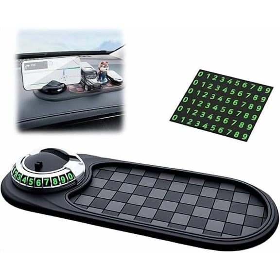 Multi-Functional Support Anti-Slip Pad for Dash, 3 in 1 Anti Slip Mat for Car, 360° Rotatable Phone Holder Dashboard Pad with Temporary Parking Number Rotatable Car Anti Slip Mat