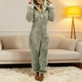 thumbnail image 2 of Soyumi Winter Womens Sherpa Romper Pajamas One Piece Fleece Sleepwear with Hood, Ultra Soft & Warm Loungewear Jumpsuit for Cold Nights, Bronze, 2 of 5