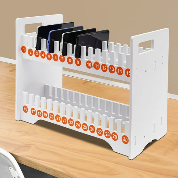 Mobile Phone Holder for Classroom Office (30 Slots) White PVC Cell Phone Holder, Classroom Cell Phone Storage