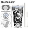 thumbnail image 4 of 16oz Tumblers Black Christmas Snowflake Pattern Stainless Steel Vacuum Insulated Double Wall Travel Tumbler Cups Mug with Lid and Straw,Cleaning Brush for Coffee,Tea, 4 of 4