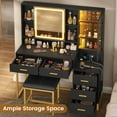 thumbnail image 2 of Afuhokles Vanity Set with Stool and Charging Station, Vanity Desk with Lighted Mirror, Jewelry Storage, 5 Drawers, Black, 2 of 9