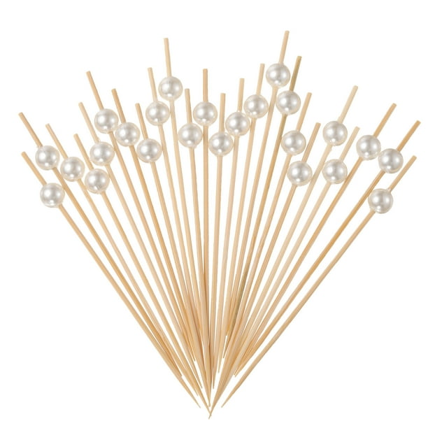 Uxcell 200Pcs Palillos de cóctel de perla de bambú para bebidas, alimentos y frutas, blanco