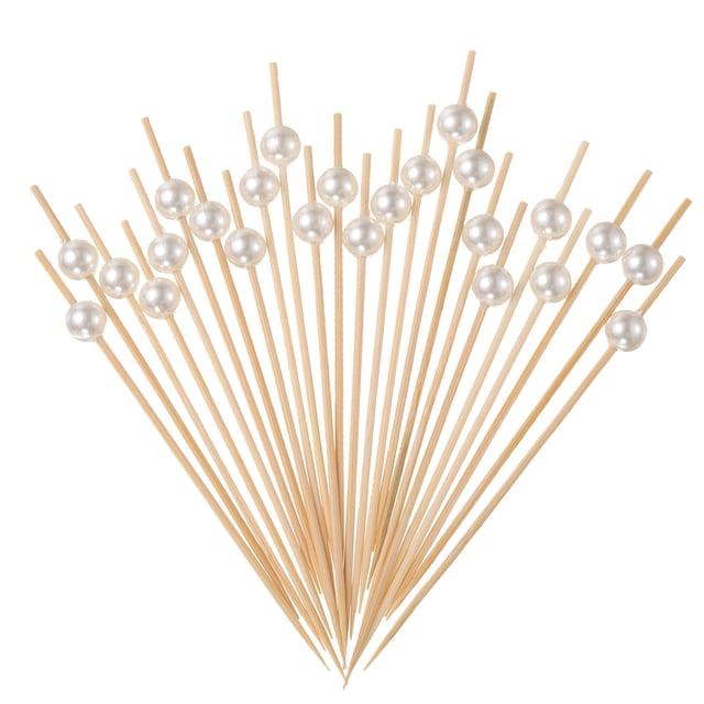 Uxcell 200Pcs Palillos de cóctel de perla de bambú para bebidas, alimentos y frutas, blanco