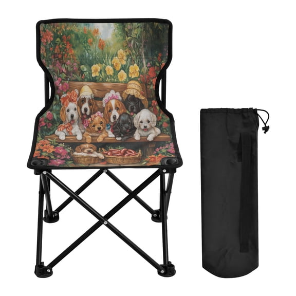 YAZAOO Camping Chairs Modern Pups and Colorful Blooms Pattern Folding chair