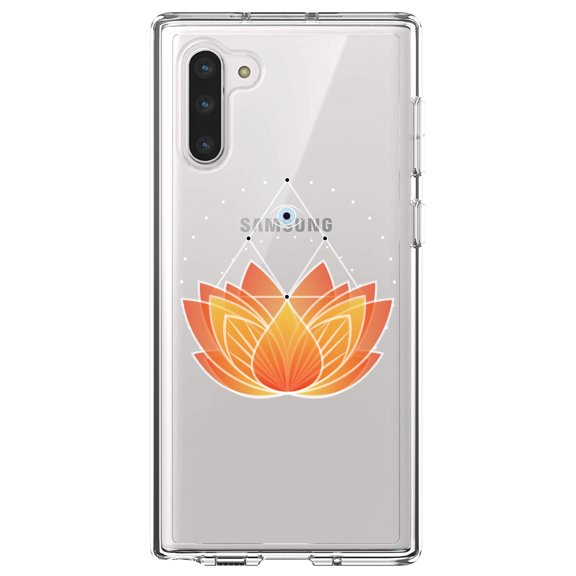 DistinctInk Clear Shockproof Hybrid Case for Samsung Galaxy Note 10 (6.3" Screen) - TPU Bumper, Acrylic Back, Tempered Glass Screen Protector - Lotus Flower and Third Eye