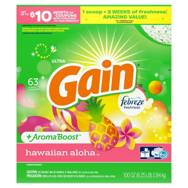 Gain Powder Laundry Detergent for Regular and HE Washers, Hawaiian