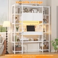 thumbnail image 5 of 6 Tier Bookcase with Writing Desk, LED Light Computer Desk with Hutch and Bookshelf, Storage Cabinet with Door, Storage Drawer, White, 5 of 10