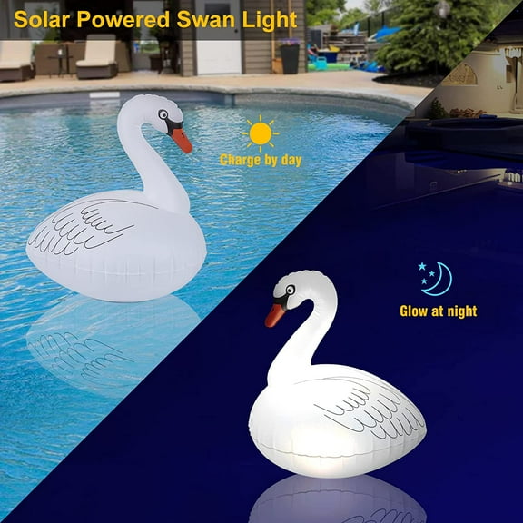 YUYAN-Swan Floating Solar Lights - Waterproof Inflatable Colorful Changing LED Pool Light for Beach, Garden, Backyard and more