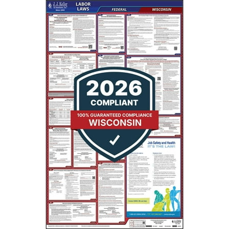 2025 Wisconsin Labor Law Poster, All-in-One Compliant WI State & Federal Laminated Poster (24" x 40" English)